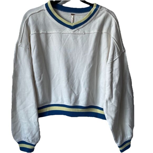 New Free People Rio Crop Sweatshirt in Ivory Combo size Large - Picture 7 of 8